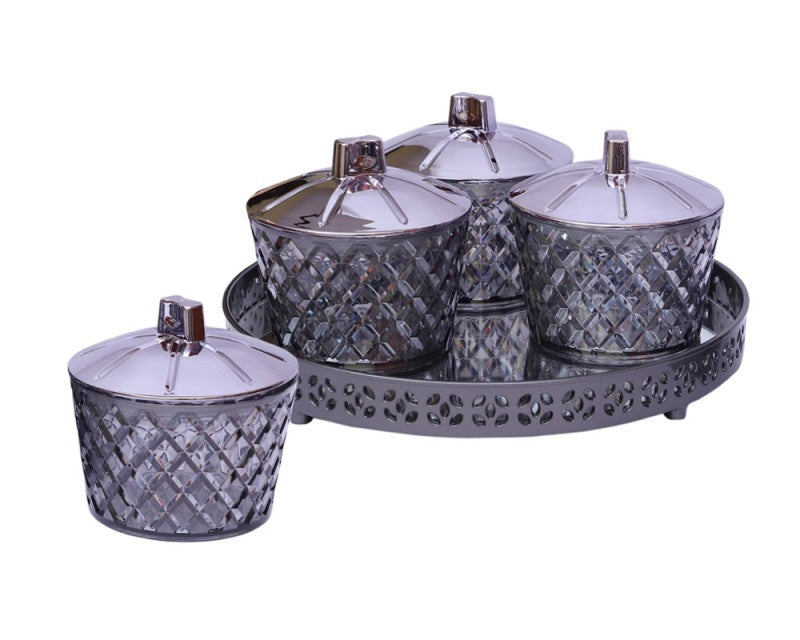 Jaypee Plus Luxe 4 Jar Dry Fruit & Snacks Storage Container Set of 4 Pcs | BPA Free & Airtight Silicone Seal Lid with Mirror Glass Tray | Durable & Break Resistant 500 ml, Light Grey