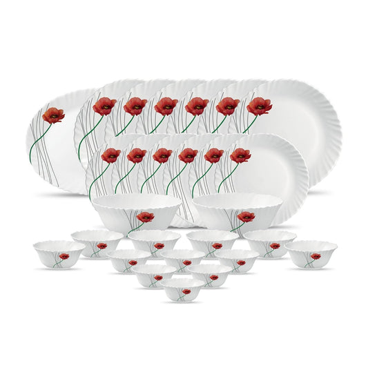 La Opala Diva, Classique Collection, Opal Glass Dinner Set 27 pcs, Soul Passion, White, Standard