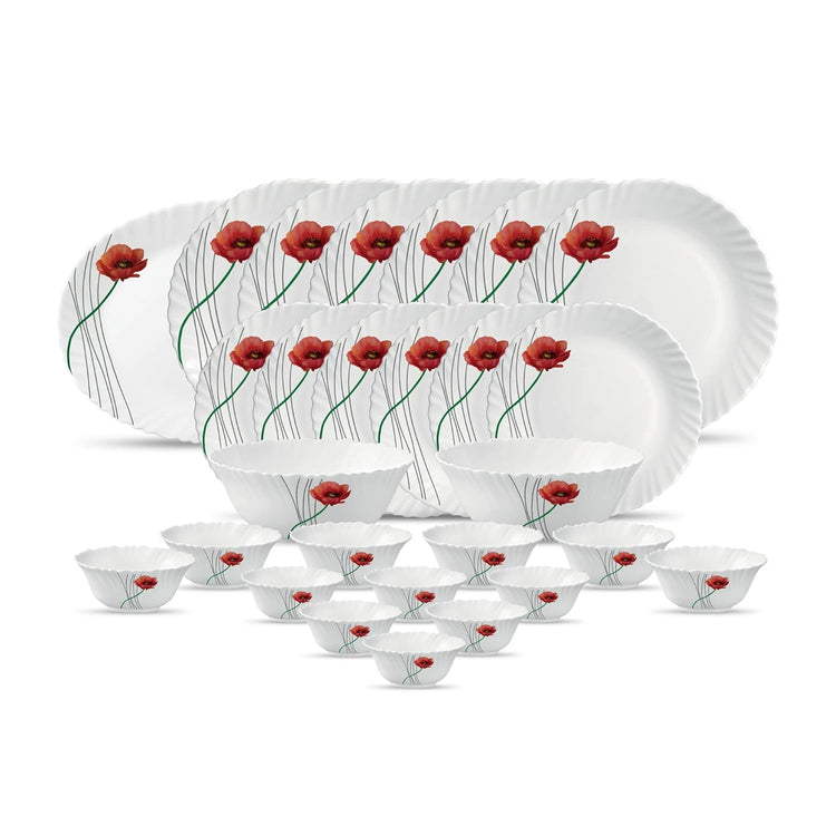 La Opala Diva, Classique Collection, Opal Glass Dinner Set 27 pcs, Soul Passion, White, Standard