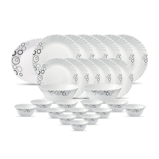 La Opala Diva, Classique Collection, Opal Glass Dinner Set 27 pcs, Misty Drops, White, Standard
