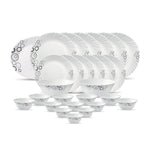 La Opala Diva, Classique Collection, Opal Glass Dinner Set 27 pcs, Misty Drops, White, Standard