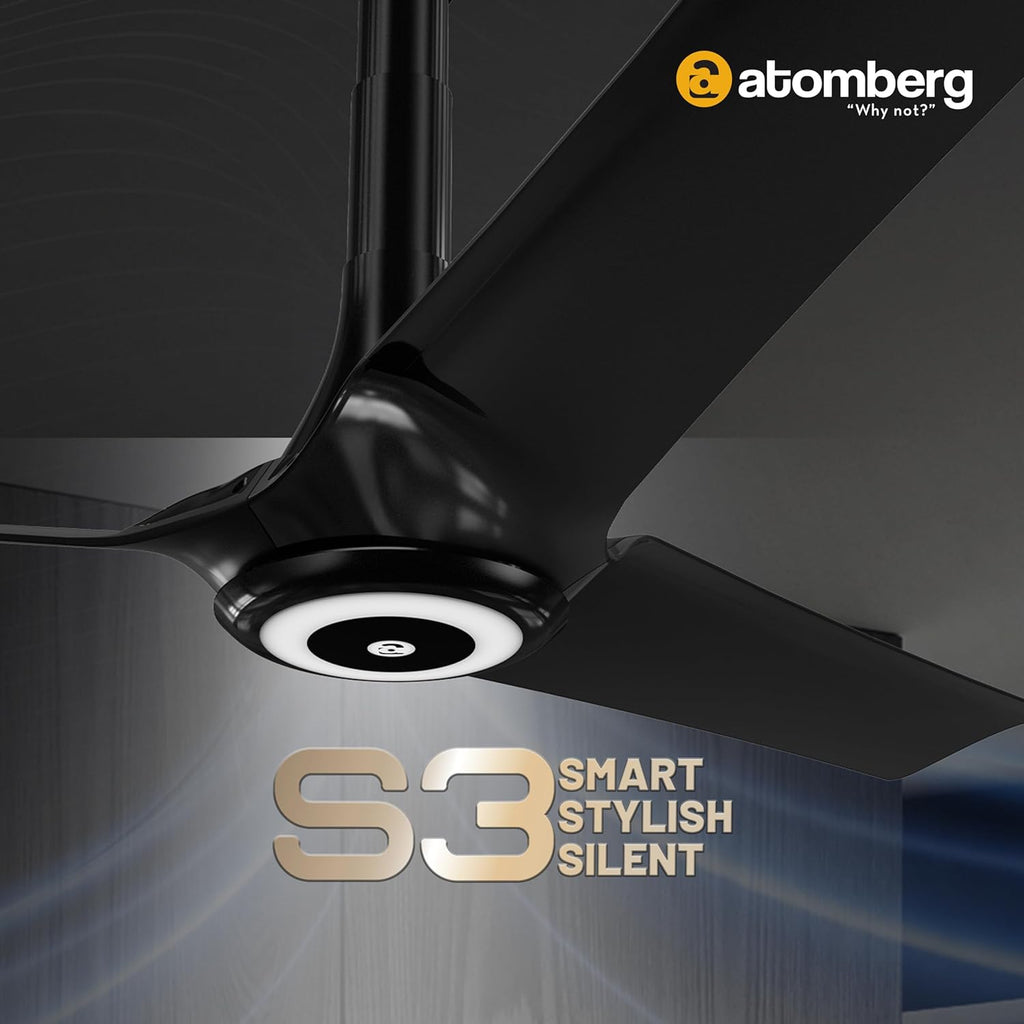 Atomberg Aris Starlight 1200 mm BLDC Ceiling Fan with IoT, Remote Control & Underlight LED with 3 Colour Options | Stellar Black