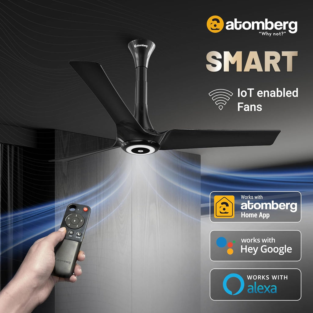 Atomberg Aris Starlight 1200 mm BLDC Ceiling Fan with IoT, Remote Control & Underlight LED with 3 Colour Options | Stellar Black