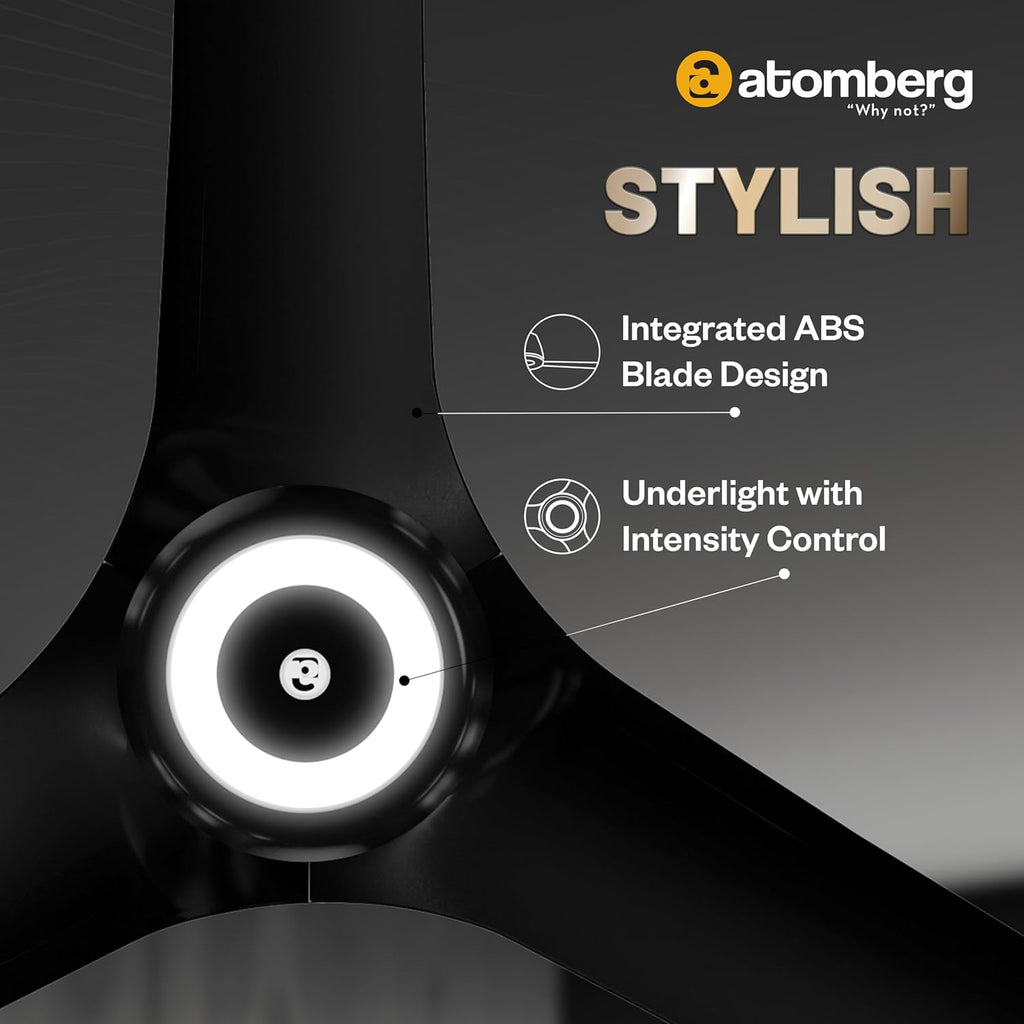 Atomberg Aris Starlight 1200 mm BLDC Ceiling Fan with IoT, Remote Control & Underlight LED with 3 Colour Options | Stellar Black