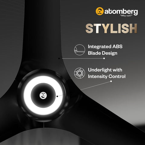 Atomberg Aris Starlight 1200 mm BLDC Ceiling Fan with IoT, Remote Control & Underlight LED with 3 Colour Options | Stellar Black